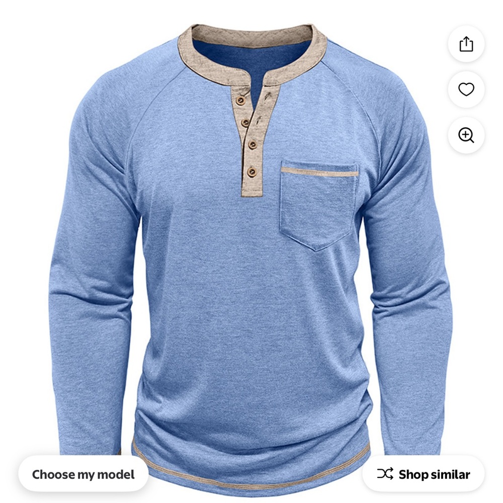 MEN'S BIG AND TALL 3X HENLEY POCKET SKY BLUE CONTRAST TRIM NEW IN PACKAGE SHIRT